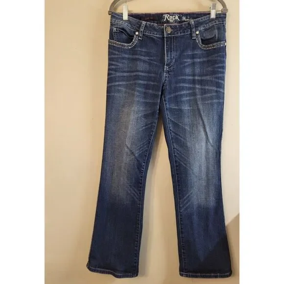 Jeans Rock 47 Wrangler Low Rise Stretch Jeweled Pockets Straight